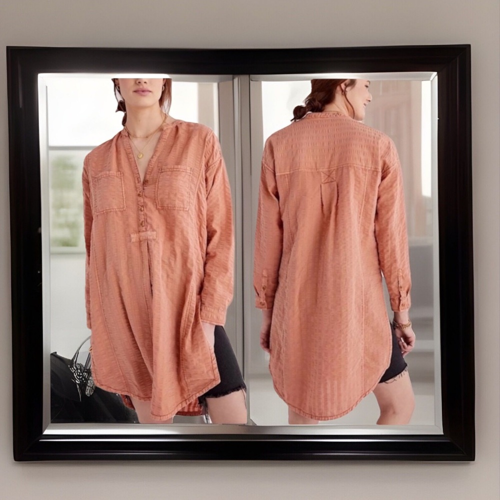 Anthropologie Pilcro The Letterpress Orange  Seersucker Oversized Shirt Dress